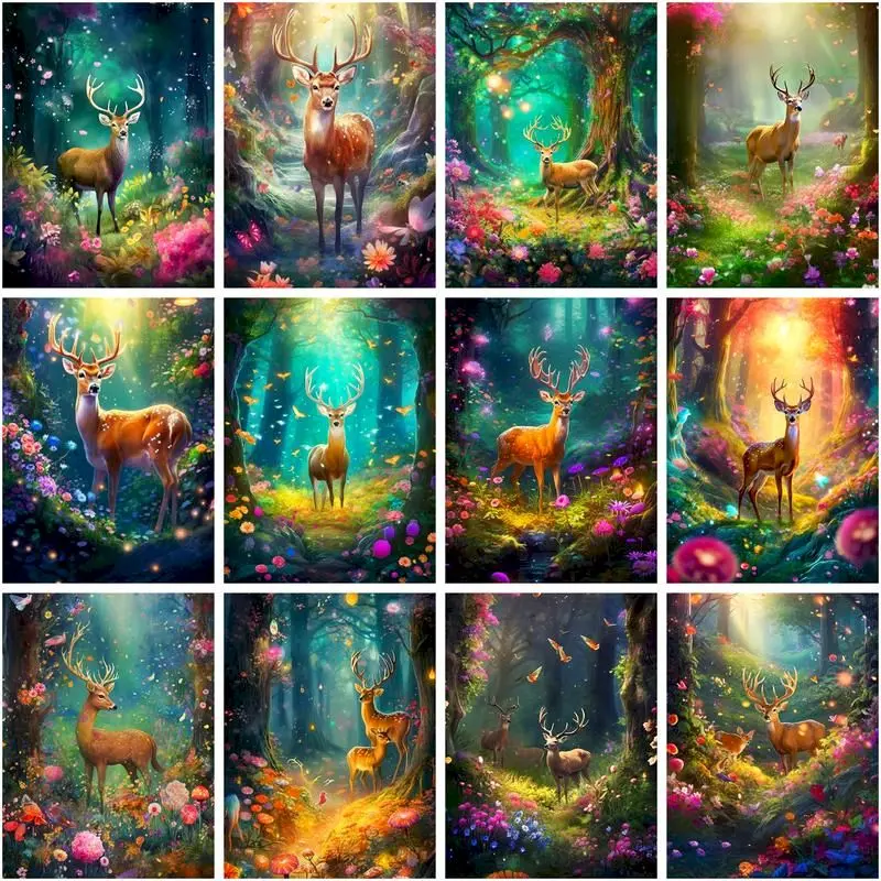 

CHENISTORY Forest Deer Painting By Number Kits DIY Unique Gift Unique Gift Paint By Numbers On Canvas HandPainted For Living Roo