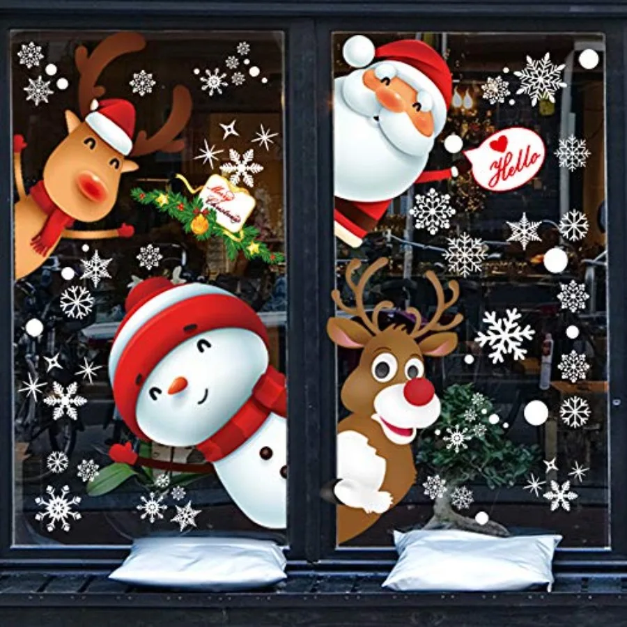 

130PCS Christmas Decoratives Window Stickers for Holiday Season: Snowflake Santa Claus Reindeer Designs Perfect for Home Office