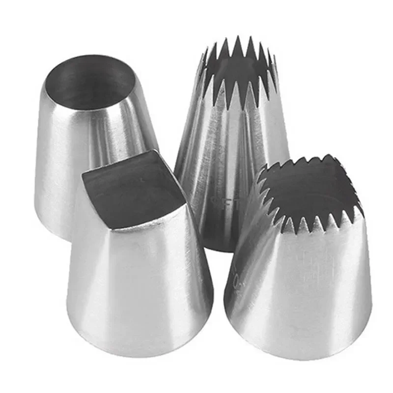 4Pcs Large Size Pastry Nozzles Stainless Steel Pipping Tips For Fondant Cake Cream Cupcake Decor DIY Baking Decorating Accessory