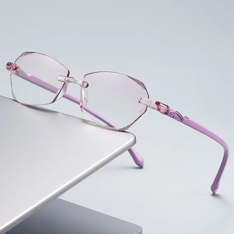 Women Diamond High Definition Reading Glasses Luxury Rimless Eyeglasses Presbyopia Men Far-sighted Hyperopia Eyewear P1.0P3.5