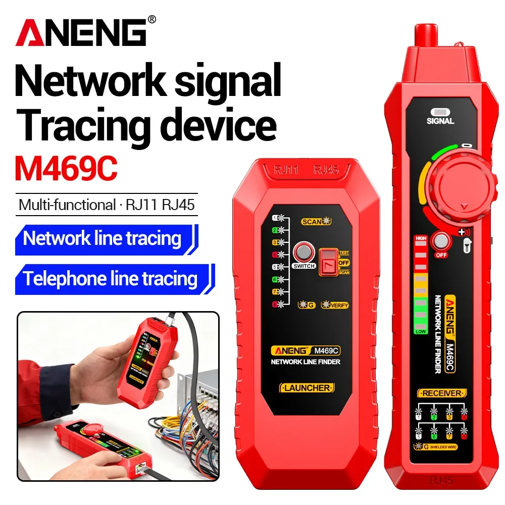 RJ45 RJ11 Network Cable Tester ANENG Networking Analyzer Telephone Line Network Wire Detector Tracker Measure Cables Tools M469C