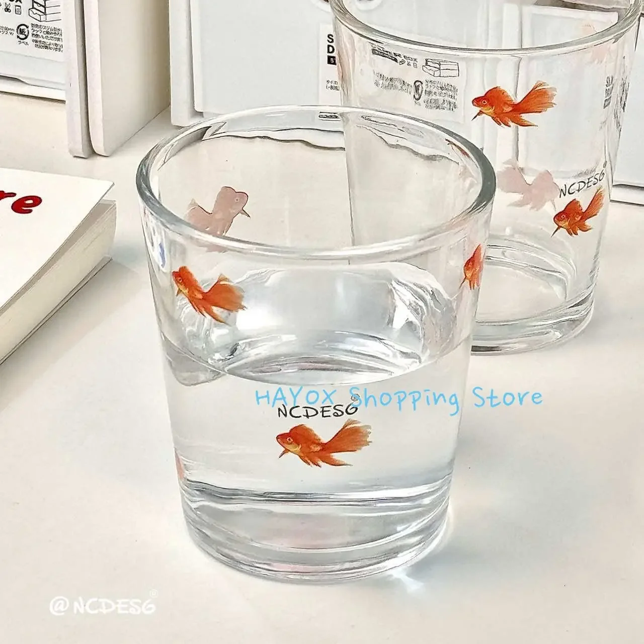 Goldfish Glass Mug Transparent Birthday Water Cup Yogurt Coffee Cup Drinkware Beer Water Drinking Cup Stripe Glass Mug