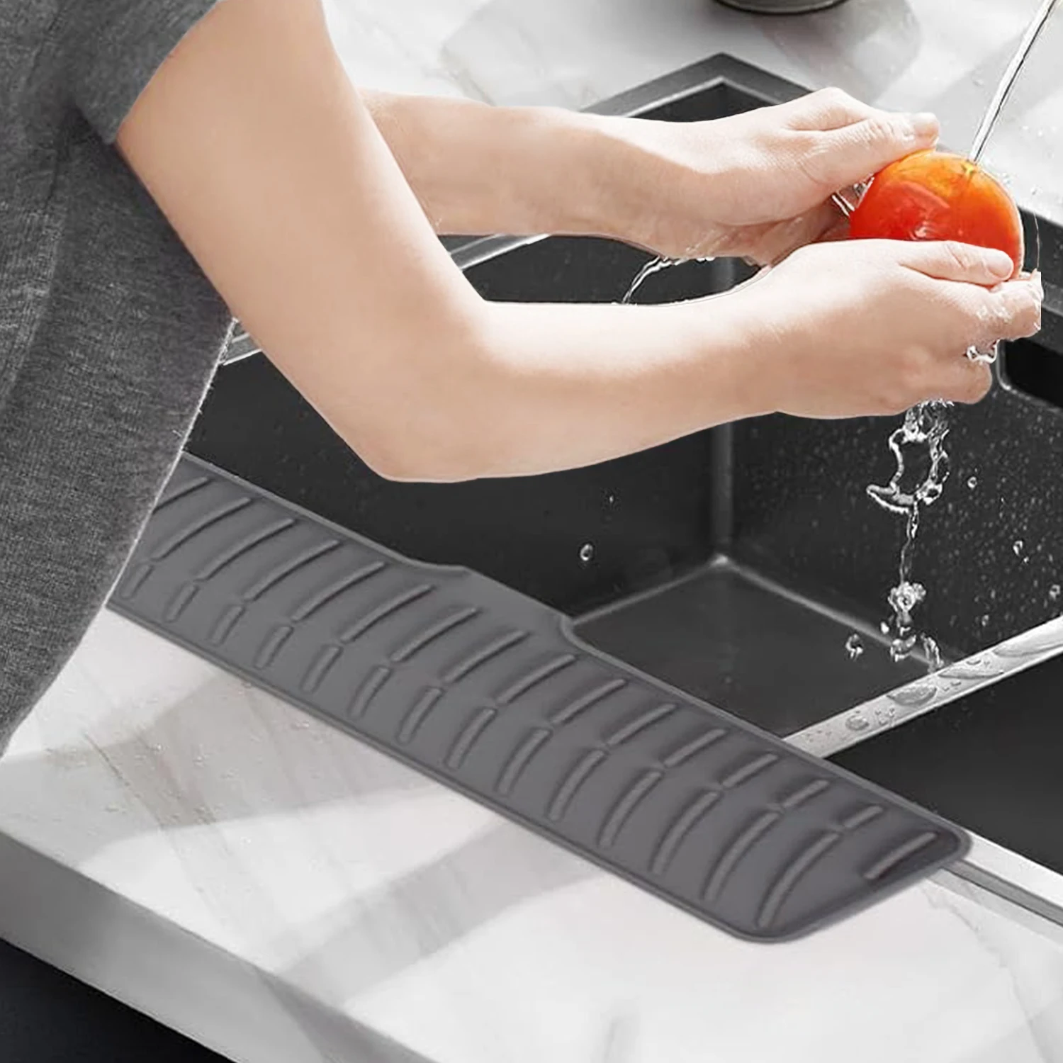 Kitchen Sink Splash Guard-Silicone Draining Mat Around Tap Mat Dish Drying Cushion Pad with Lip DripCatcher Sink Protector Mat