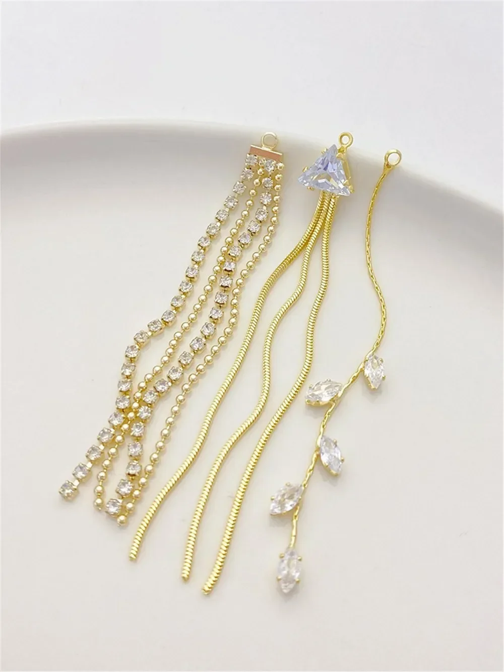 14K Color Gold Zircon Tassel with Hanging Chain Earring Pendant Handmade DIY Stud Earrings Ear Accessories Accessories L087