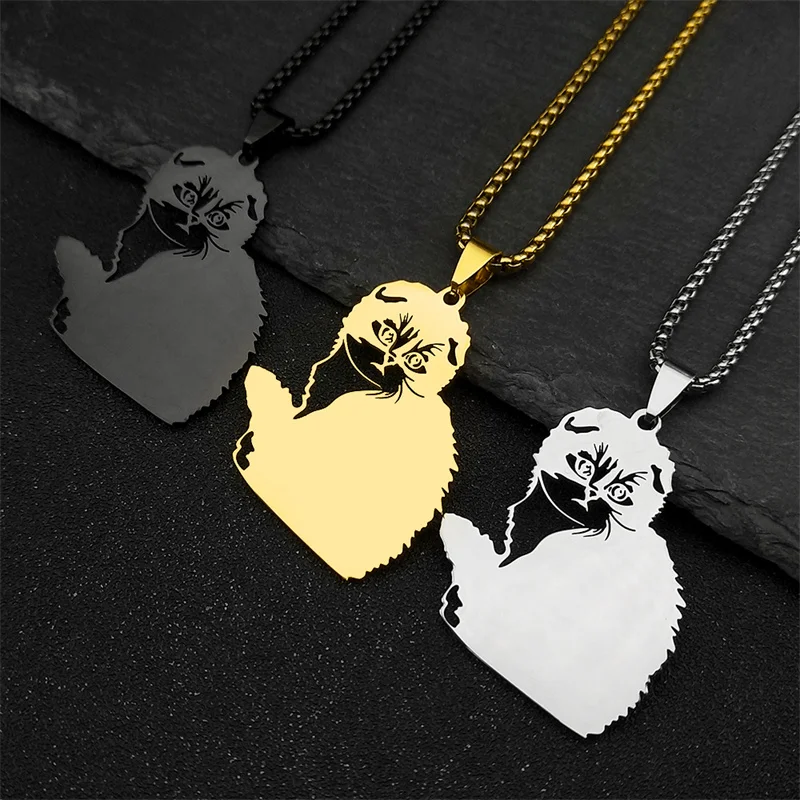 Cute Cat Kitty Pendant Necklace For Men Women Stainless Steel Gold Silver Black Color Lovely Animal Chain Jewelry