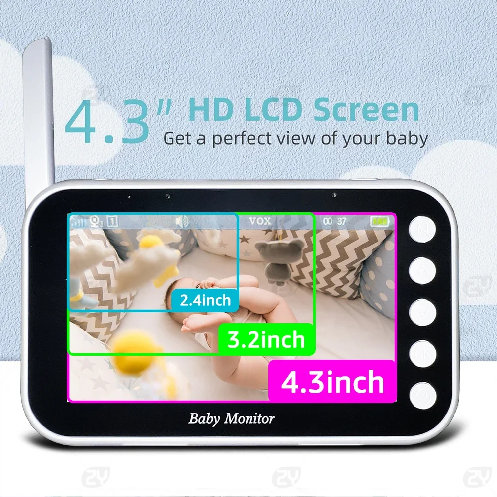 4.3 Inch Baby Monitor with Camera and Audio Infrared Night Vision 2-way Talk Temperature Monitoring Baby Camera Video Babyphones