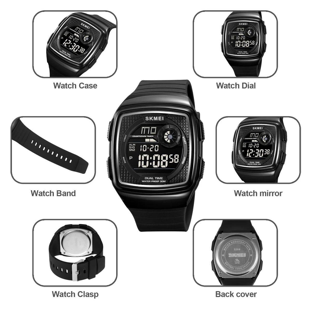 SKMEI Back Light Waterproof 2 Time Digital Sport Watches Men Date Alarm New Fashion Youthful Vigor Wristwatch reloj hombre