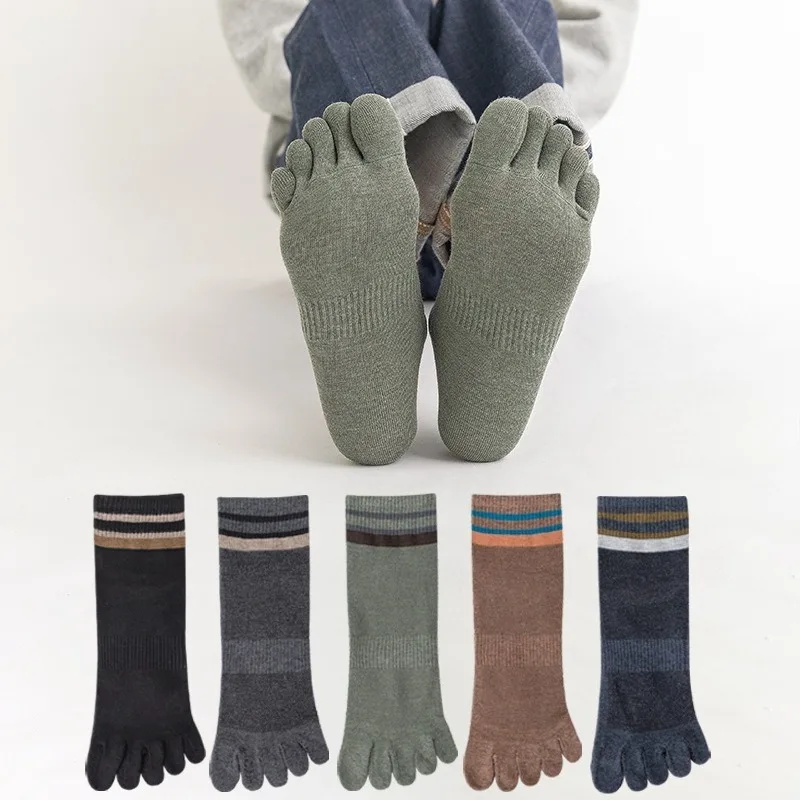 

6 Pairs Solid Color Men Toe Socks Fashionable Ankle Socks Separate Fingers High Quality Cotton Five Finger Athletic Short Socks