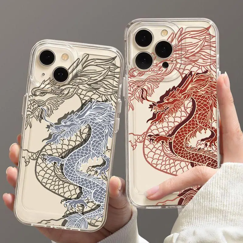 Clear White Red Dragon Phone Case for Huawei P40 Lite Y9 2019 Honor X7B X8B X9B Nova 5T 3i 7 SE Soft TPU Shockproof Cover Shell