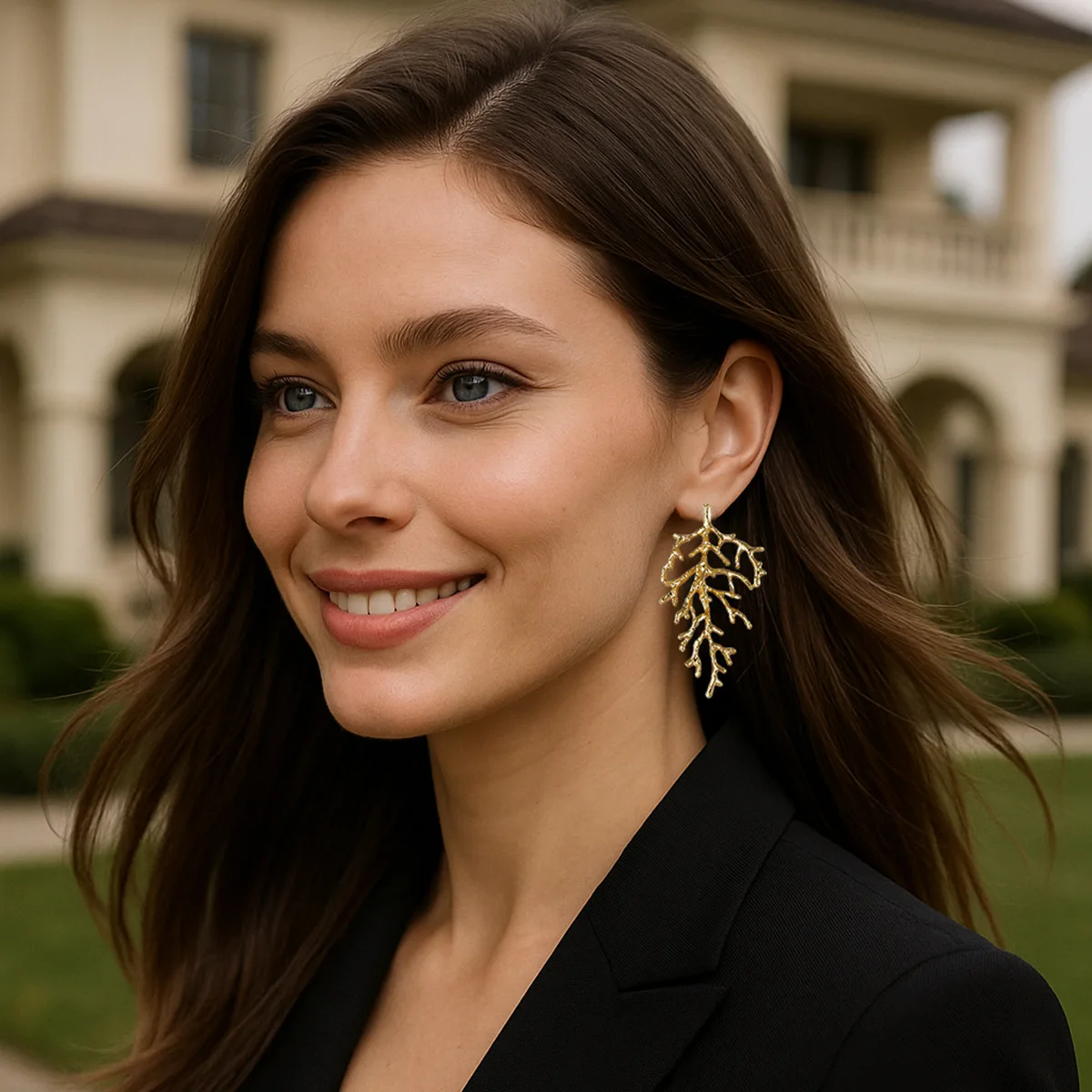 Personality trend cold wind temperament texture alloy coral stud earrings light luxury beach vacation style women's earrings
