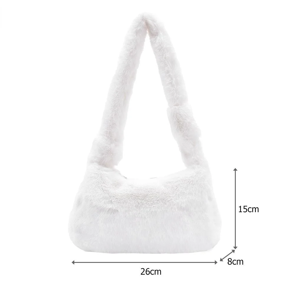 Women Plush Soft Handbag Fashion Solid Color Shoulder Underarm Bag Autumn Winter Fashion Comfortable Fluffy Female Tote Handbag