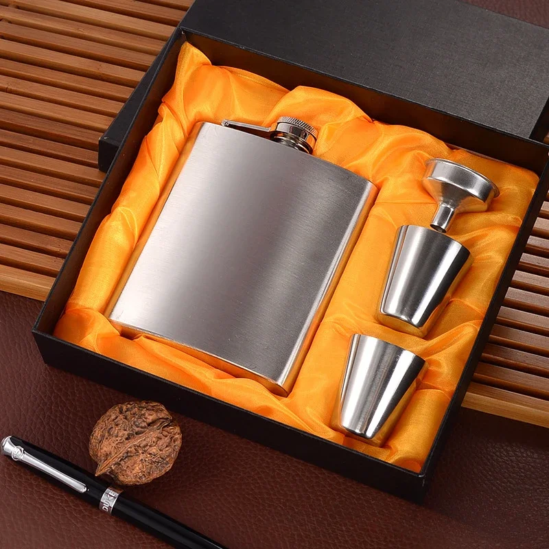 8oz Outdoors Portable Pocket Hip Flask Stainless Steel Whisky Flask Drink Alcohol Container Gift Box Vodka Drinking Bottle Tools