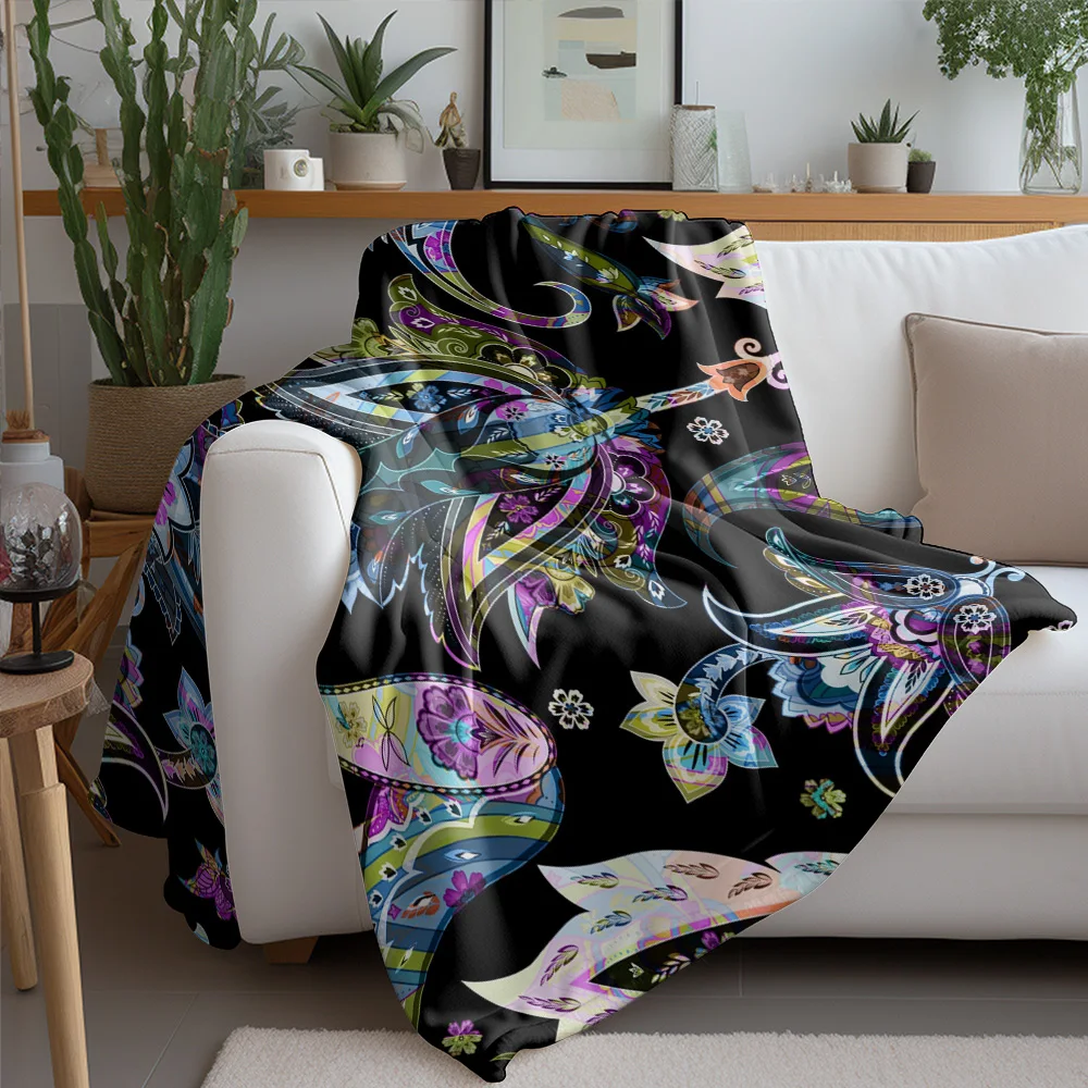 نابضة بالحياة بيزلي الأزهار طباعة بطانية رمي غطاء أريكة السرير الزخرفية الملونة نمط العرقية رمي بطانية