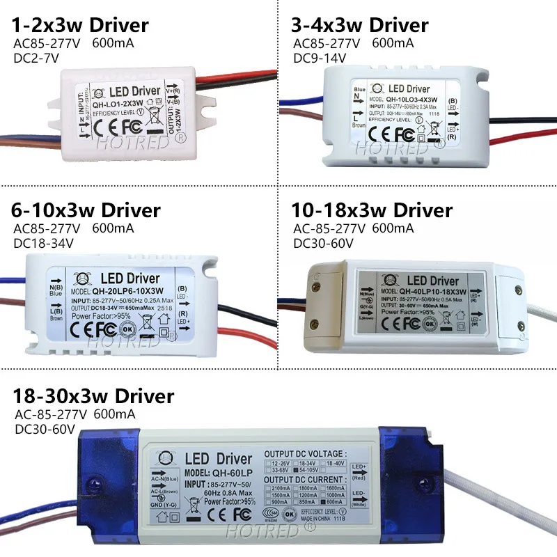 High PF Constant Current LED Driver 600mA 3W 10W 20W 30W 40W 50W 60W1-2x3w 6-10x3w 10-18x3w 18-30x3W Lamp Lighting Transformers