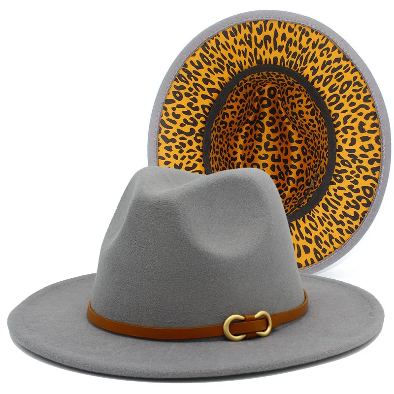 

Fedora Hat Women Felted Hats Leopard Bowler Hat Leather Belt Wide Brim Design Luxury Casual Men Fedoras Derby Trilby Hats