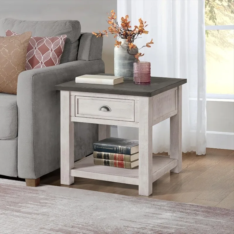 Monterey Solid Wood End Table White with Grey Top