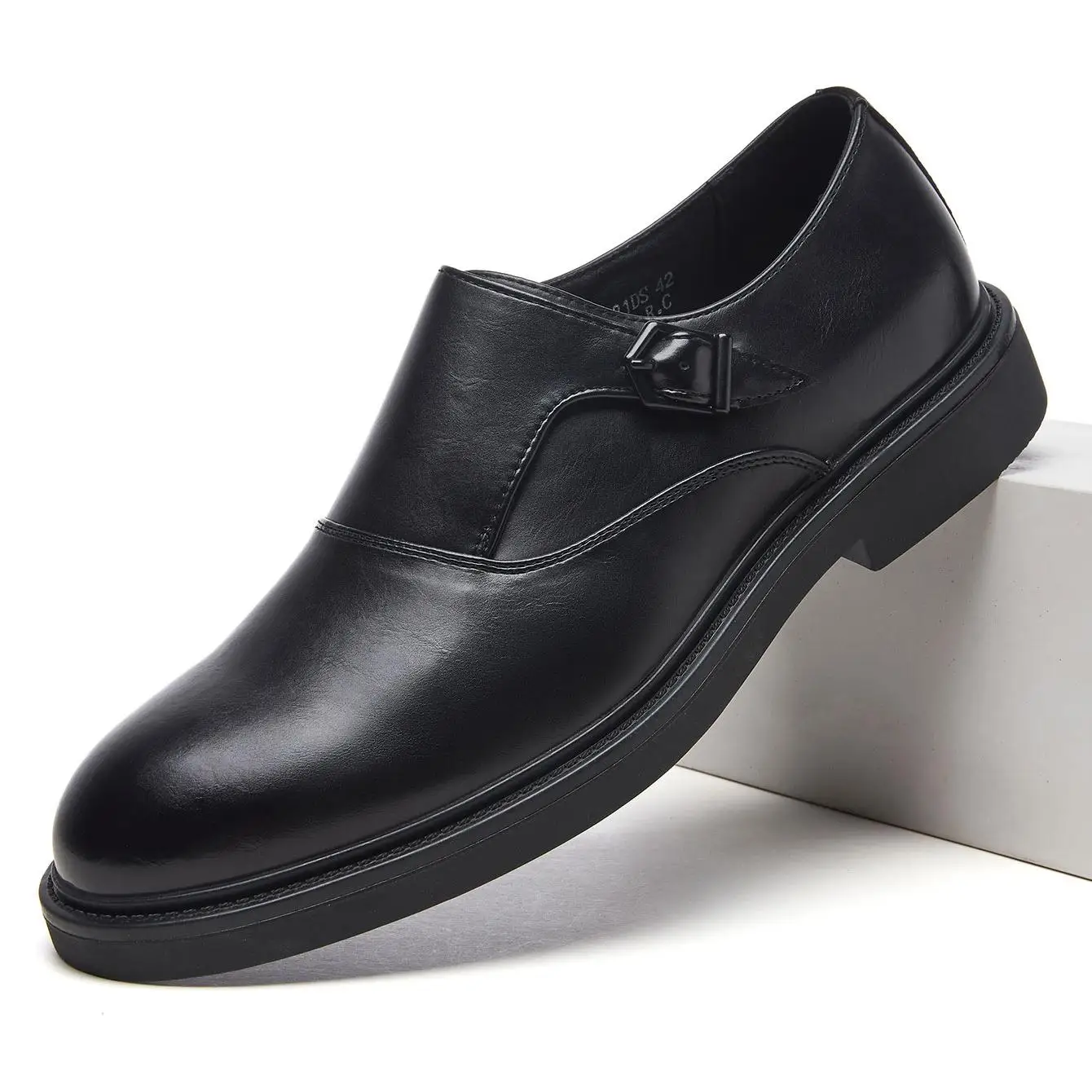 Desai Men's 2026 Autumn Winter PU Leather Monk Strap Shoes Metal Buckle Slip-on Non-slip Thick Sole Comfort Leather Casual Shoes