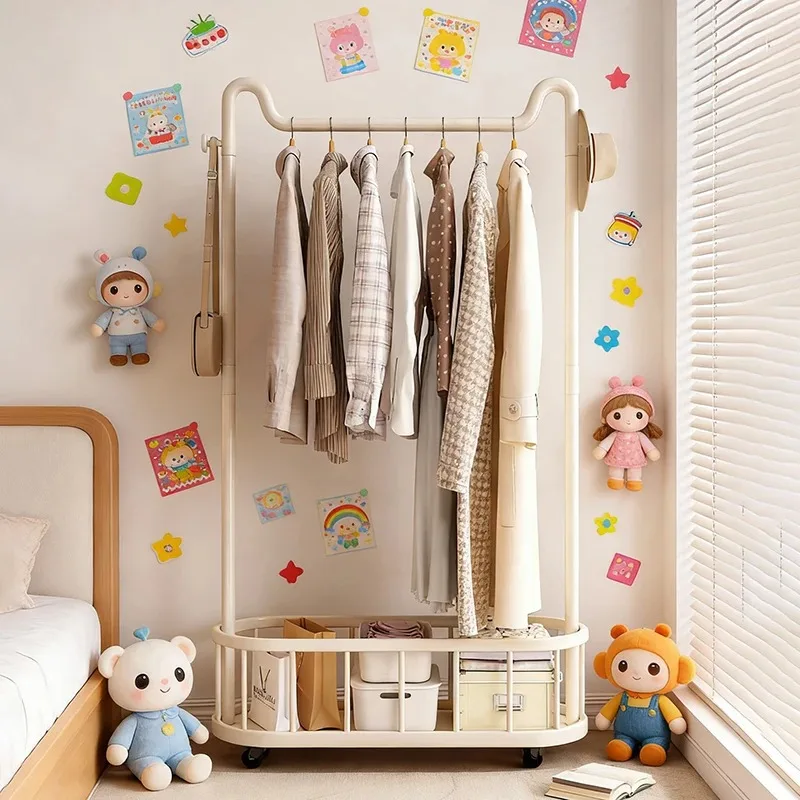 Floor-to-ceiling carbon steel solid color storage with wheels, bedroom, new small coat rack