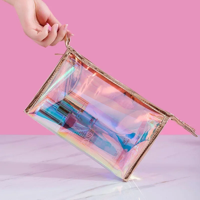 Fashion PVC Transparent Women Make Up Case Laser Beauty Organizer Pouch Mini Jelly Bag For Ladies Cosmetic Bag