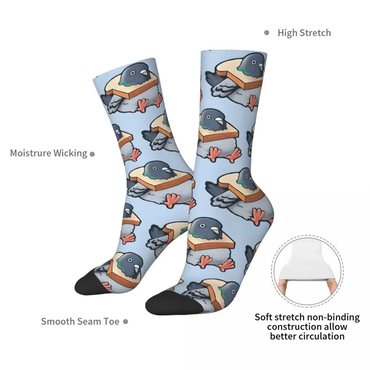 Funny Men's Socks Hungry Pigeon Retro Hip Hop Casual Crew Sock Gift Pattern Printed - view 5