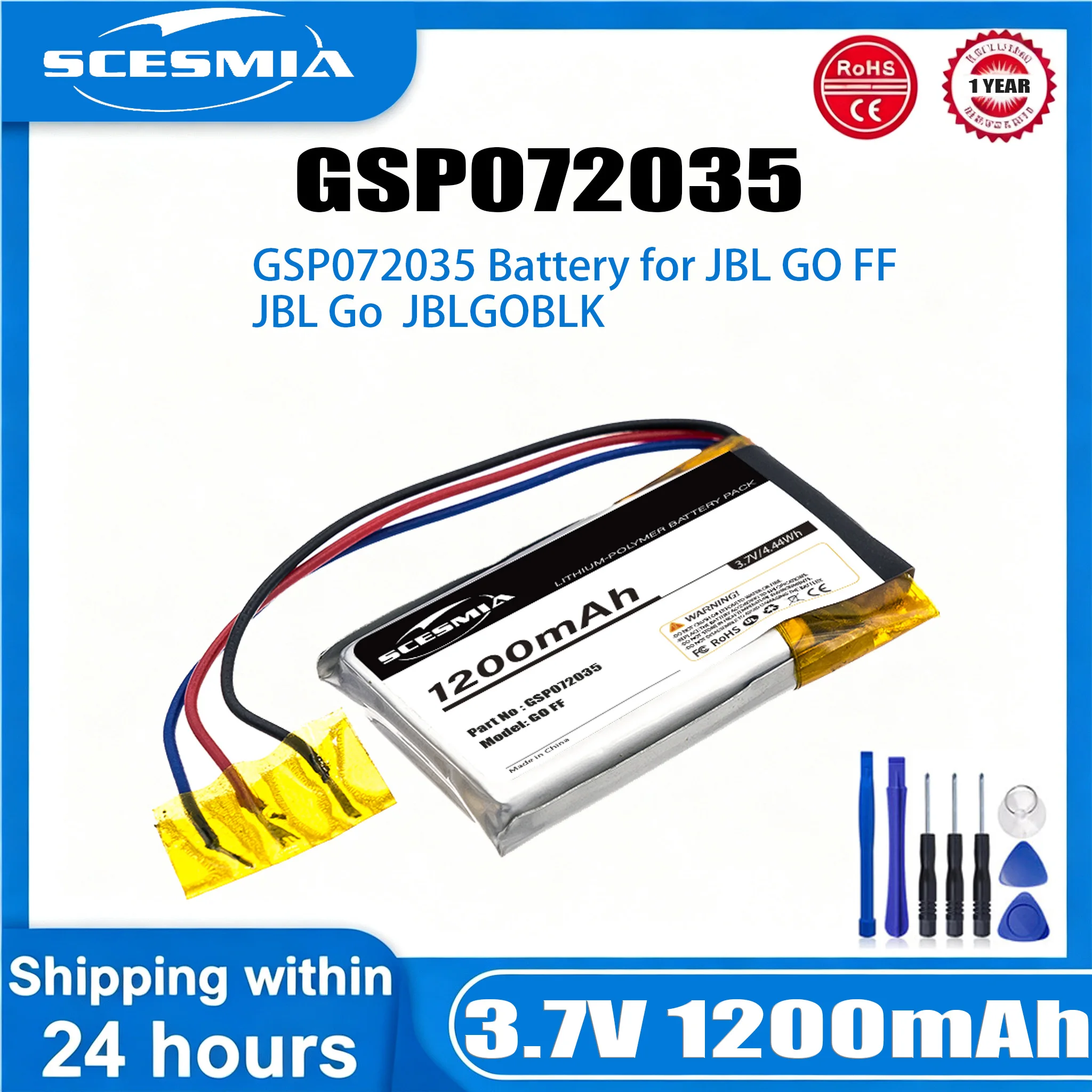 Speaker Battery GSP072035 for JBL GO,Go FF,JBLGOBLK High Capacity 3.7V/1200mAh