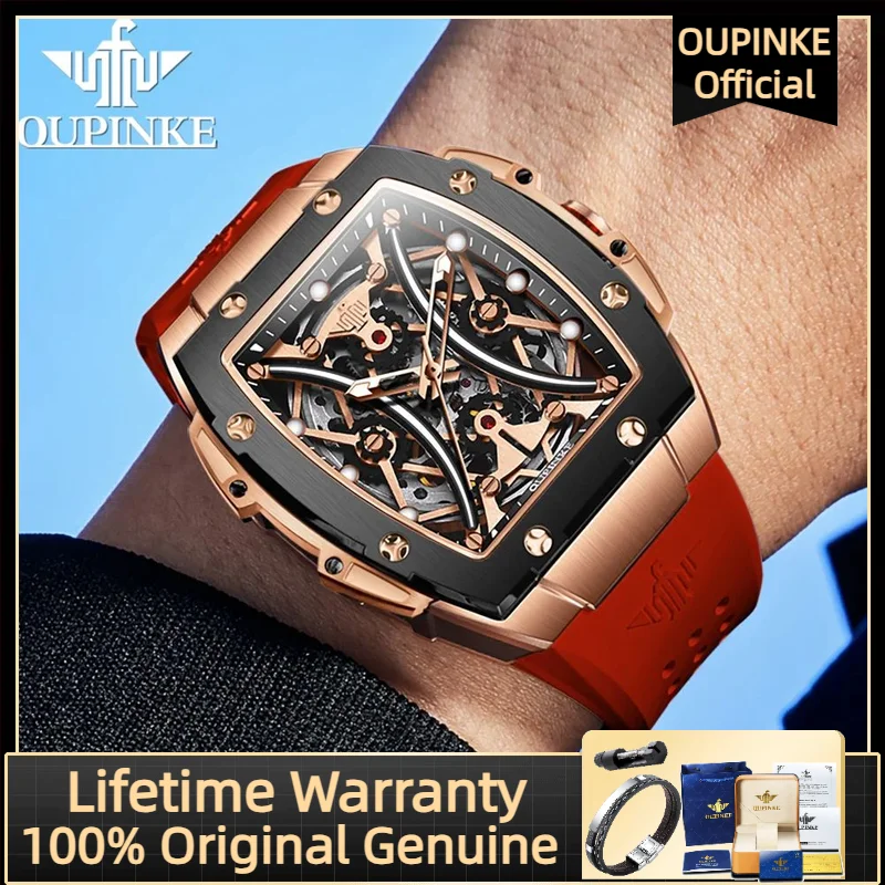 

OUPINKE 3215 Imported Movement Men's Automatic Watch Mechanical Wristwatch Silicone Band Deep Waterproof Male Watches