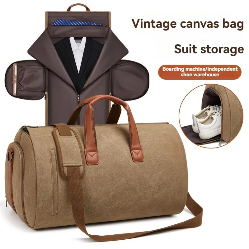 

Garment Bag Travel Convertible Carry on Duffel Bag for Men Business Weekender Large Capacity Vintage Canvas Handheld Suit Bag