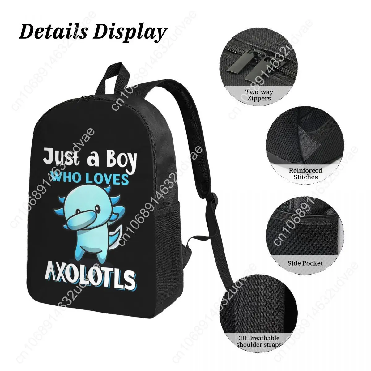 Just A Boy Who Loves Axolotls Backpack Student Boys Girls BookBag School Bag Shoulder Bags 3ps Insulated Lunch Bag Pencil Case