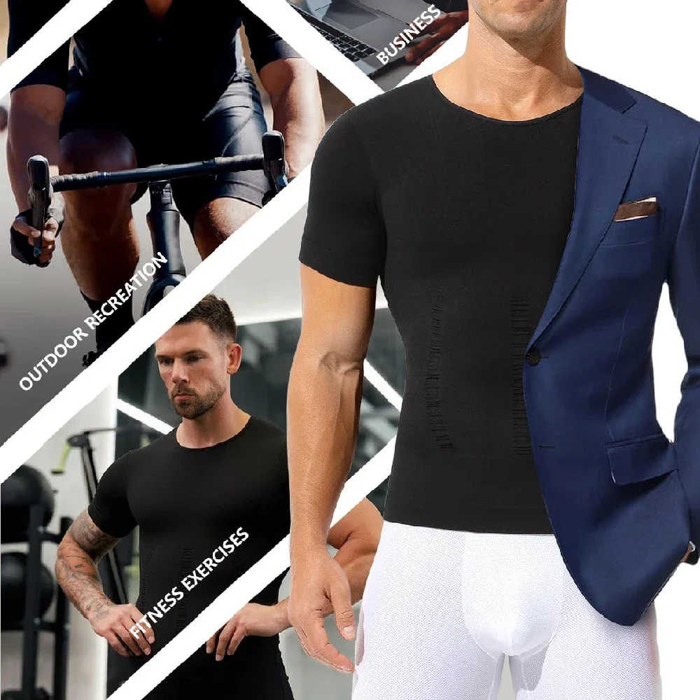 1Pcs Men Compression Vest Short Sleeve, Seamless Slimming Body Shaper Undershirt for Daily Wear Fitness Workout