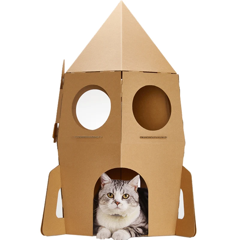 N Cardboard Cat House Rocket Shape Eco Friendly Unique Cat Scratcher Board Carton Box For Indoor Cat House Tent Bed Diy