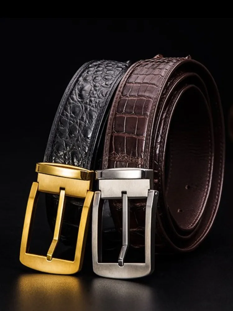High Quality Genuine Leather Belt Male Business Casual Stainless Steel Pin Buckle Fashion Luxury Crocodile Leather Men Waistband