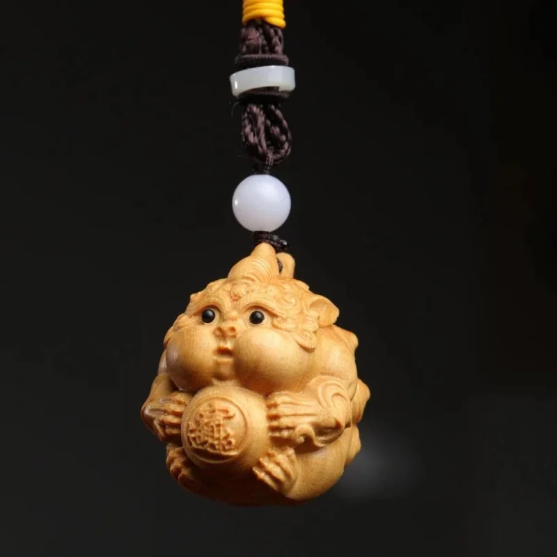 Boxwood Craft Amass Fortunes Hand Pieces Solid Wood Crafts Chinese Style Lucky Fortune Chubby Dudu PicchuBackpack Chamrs