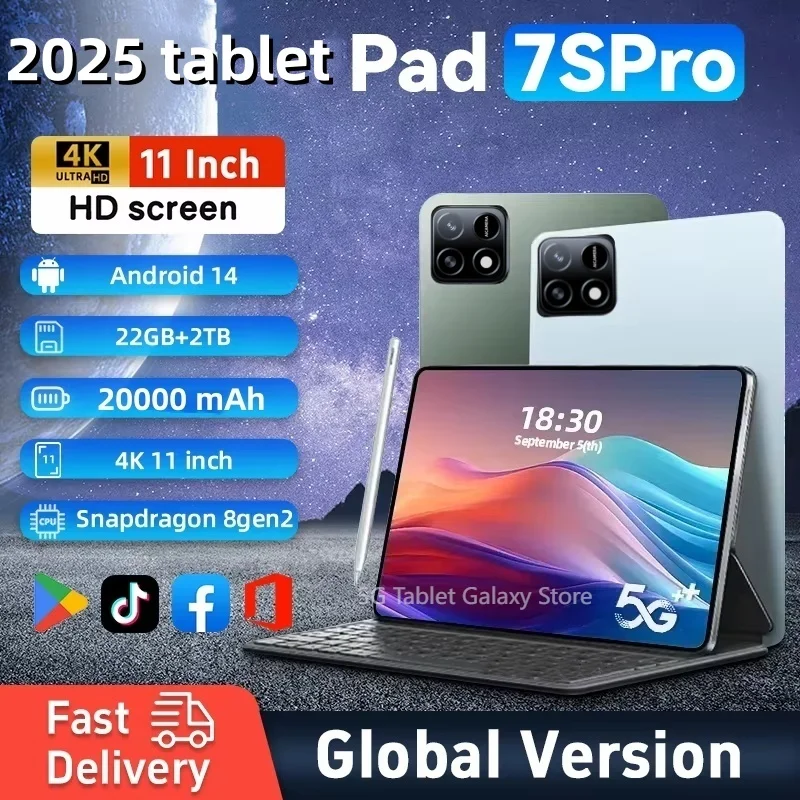 

2025 New7S Pro Tablet with Snapdragon 8gen2 4K Screen 22GB RAM 2TB Storage Android 14 System Dual-Mode 5G and Wi-Fi 20000mAh