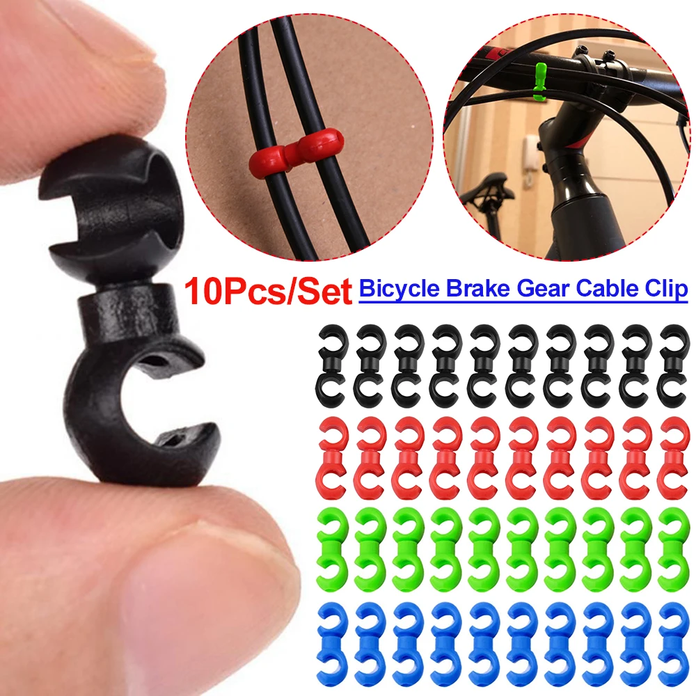 10Pcs/Set Bicycle Brake Shift Line Hose Guide S-Shaped Clips for Bike Cross Cable Tidy Ties Buckle Holder C Hooks Multi Colors