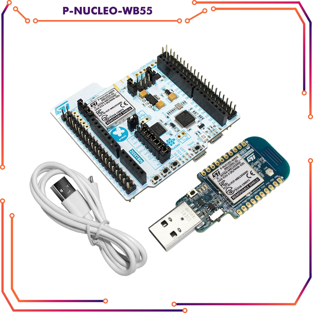 

Комплект разработчика MICROBOT P-NUCLEO-WB55 с платой Nucleo-68, микроконтроллером STM32WB55, USB-адаптером для проектов BLE и ARM