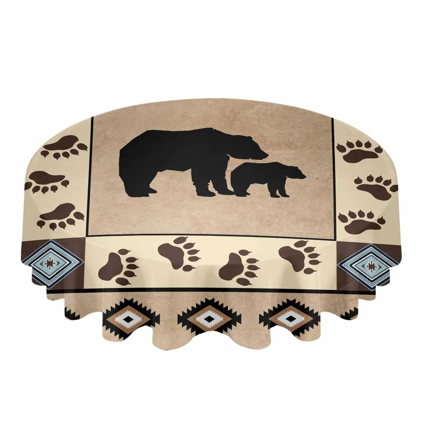 Fall Forest Bear Bohemia Round Table Cloth Festival Dining Tablecloth Waterproof Table Cover for Wedding Party Decor