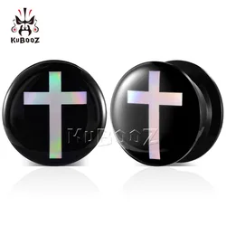 KUBOOZ Classic Acrylic Colored Cross Logo Ear Tunnels Plugs 2PCS Stretchers Expanders Gauges Body Jewelry Piercing Earring