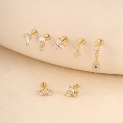 LENNIK Single gold Earring Women versatile S925 silver daily wear horse eye splicing crown element spiral piercing earring joyas