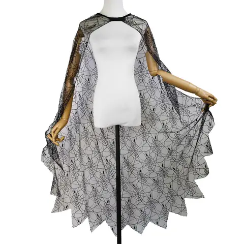 Halloween Witch Costume Cosplay Spider Web Cape with Velcro and Jagged Edges Dark Style Women Halloween Carnival Party Costume