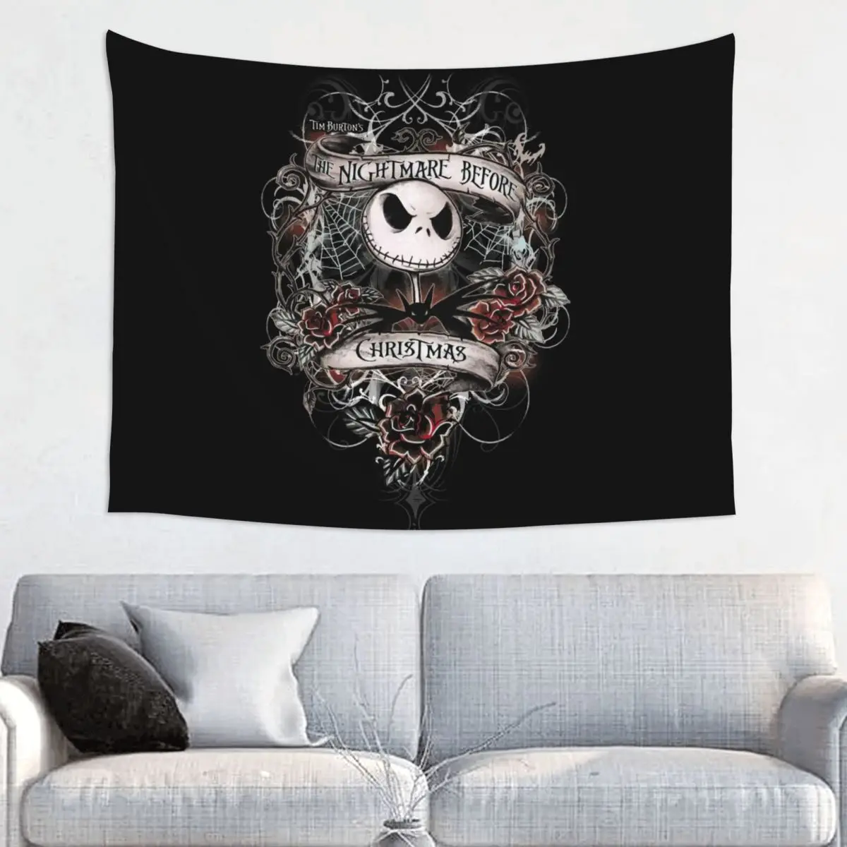 Customized Hippie Jack Skellington Tapestry Wall Hanging Home Decor Pumpkin King Tapestries Dorm Decoration