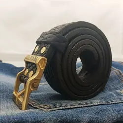 The first layer of cowhide belt hole free size quality jeans  strap vintage buckle waist  metal genuine luxury mens leather belt