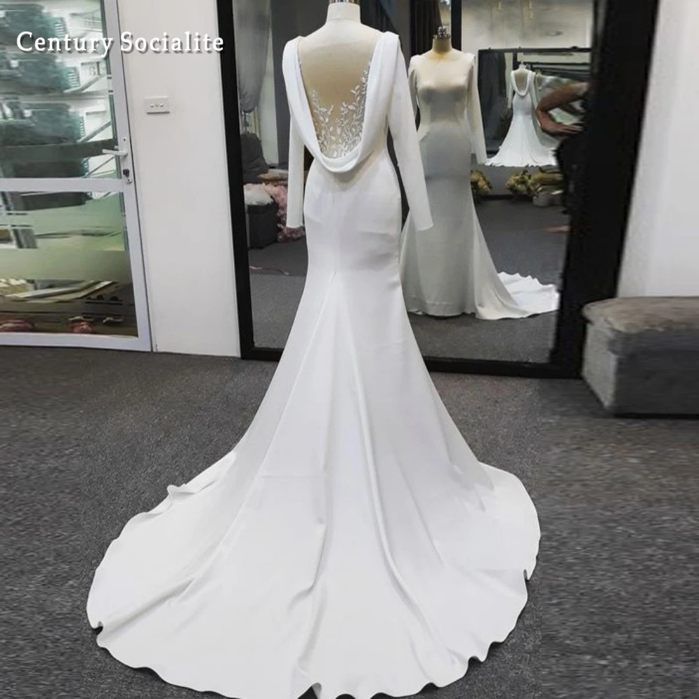 Zivile Brautkleider im Meerjungfrau-Stil 2025, Illusionsrücken, Spitzenapplikationen, lange Ärmel, elegante Brautkleider für Frauen, individuell gestaltet