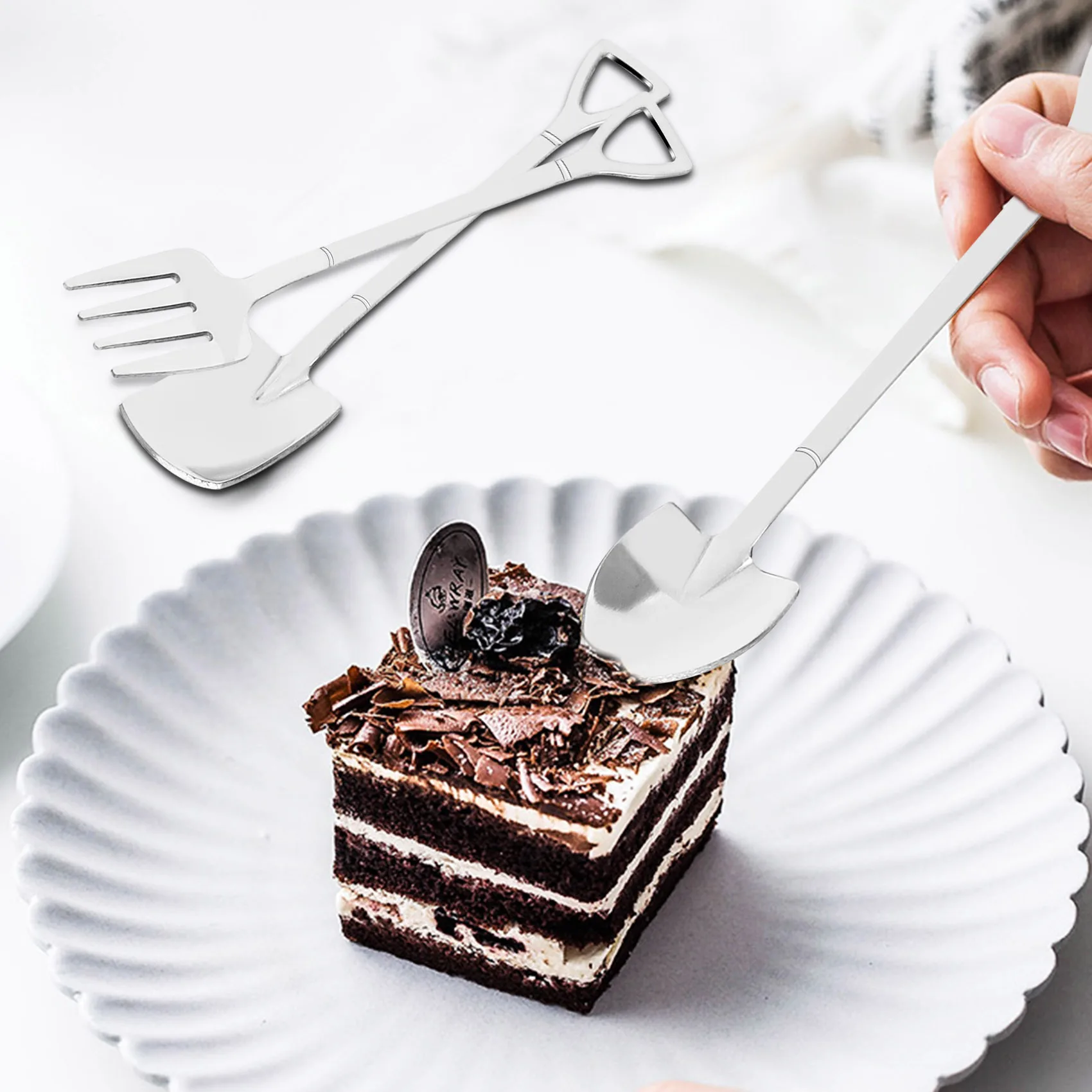 シャベルとコーヒースプーン9個、デザートスプーン、デザート、アイスクリーム、フルーツフォーク