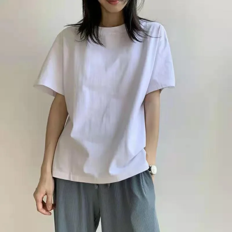 

Summer White T-Shirts Women Casual Loose Wild Basic T Shirt Female Solid Color Short Sleeved O Neck Tee Top