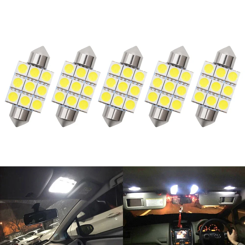 

5Pcs Car White Width Light 5050 9SMD C10W C5w Parking Door Decorate Dome View 36mm 31mm DC12V Automatic LED Reading Trunk Signal