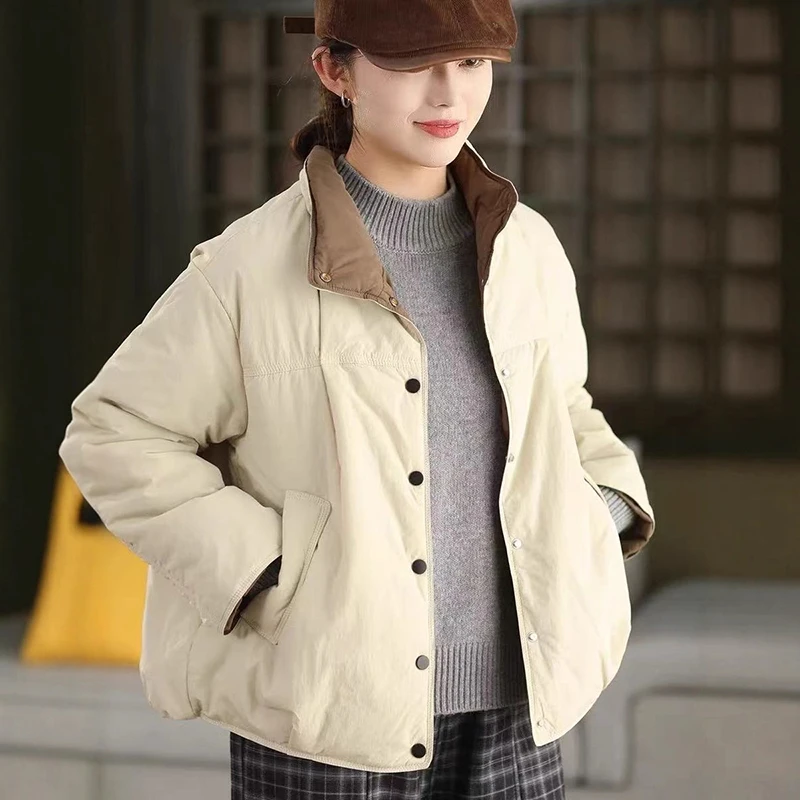 

Women Long Sleeve Casual Quilted Coats New Arrival 2025 Winter Simple Style Vintage Stand Collar Female Thick Warm Jackets M2047