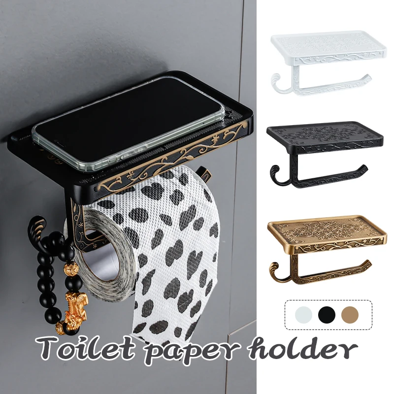 Aluminium Alloy Wall Mounted Bathroom Roll Holder Rack American Antique Matte Gold Toilet Paper Stand Shelf Hardware Accessories