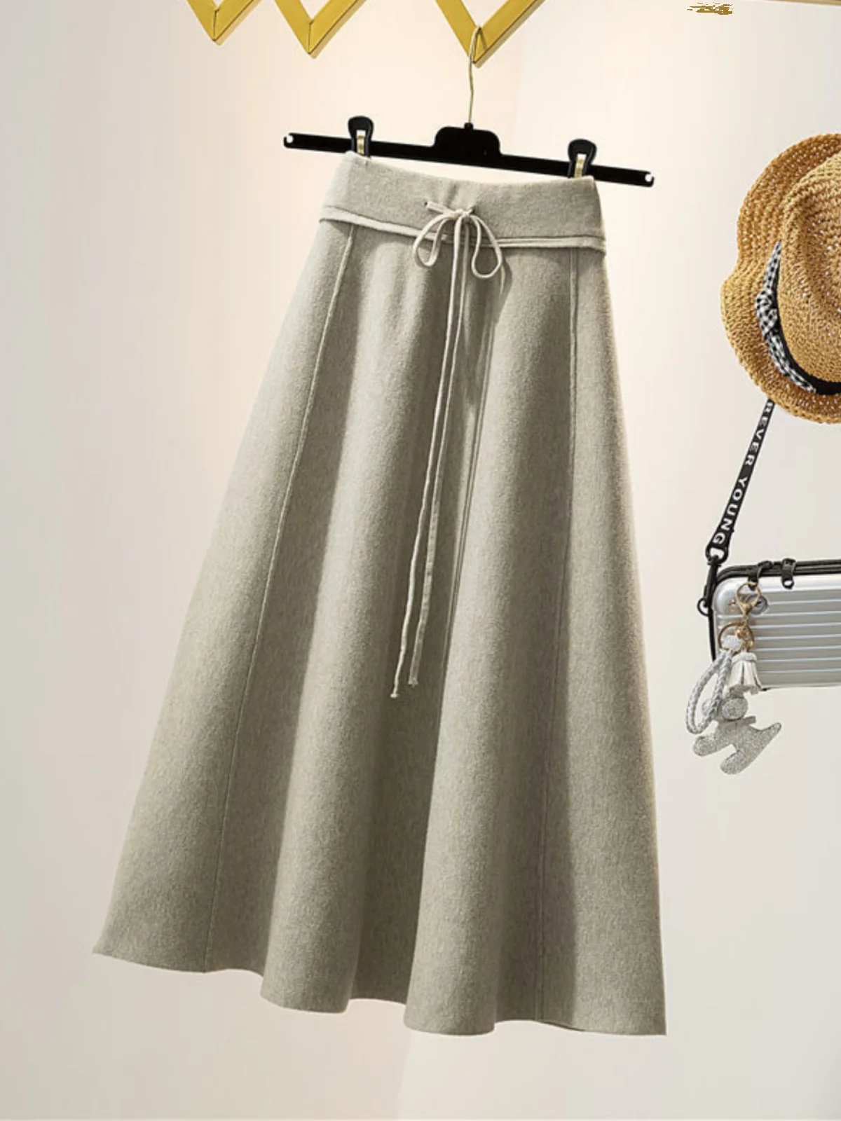 

High Waist Midi Length A-Line Skirt Women's f-length Skirts Street Sle Pure Color H-ape Spring 2023 Faion