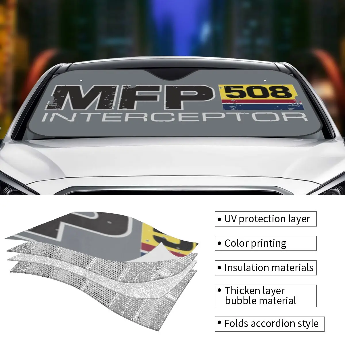 Mad Max MFP Interceptor Main Force Patrol Polyester Windshield Sunshade 76x140cm Aluminium Foil Sunshade Visor Sun Shade Protect