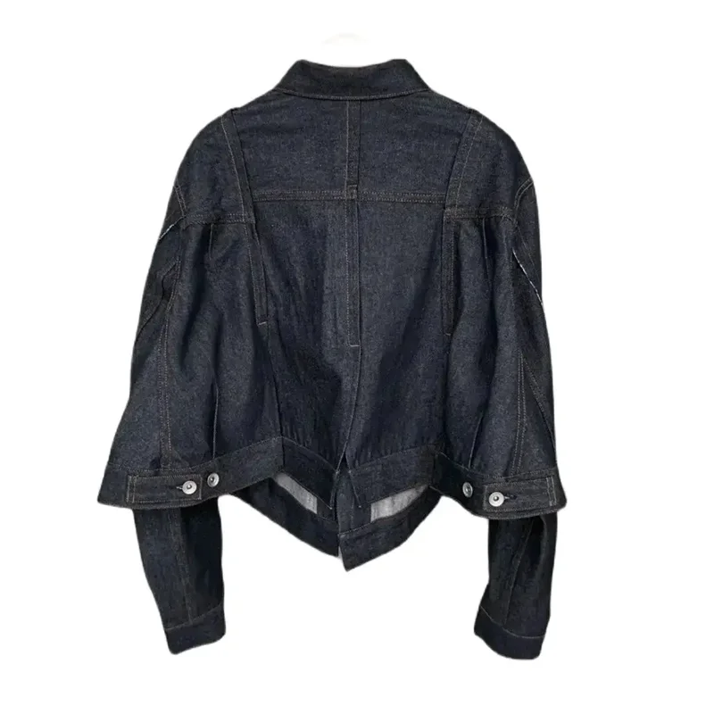 New 2024 High Quality Women 100% Cotton Denim Patchwork Jacket Polo Collar High Street Chic Stunning Fashion Design Trendy SC